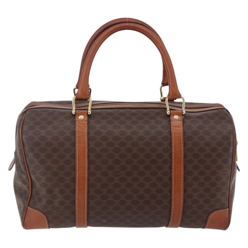 CELINE Macadam Canvas Mini Boston Bag PVC Leather Brown Auth ki6058 - Picture 2 of 16